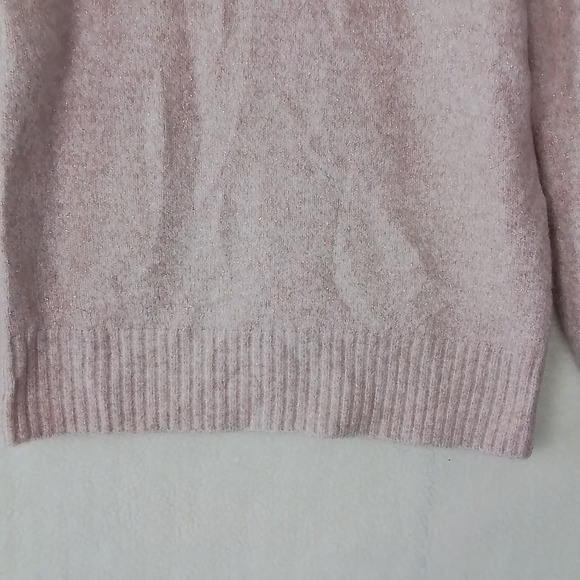 J LO Jennifer Lopez Balloon Sleeve Knit Sweater Size Medium Pink‎ Gold Threads - Picture 5 of 12